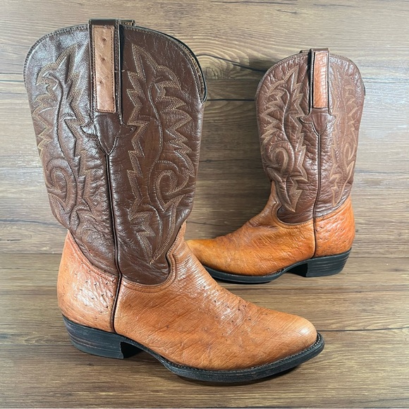 Montana Ostritch Leather Cowboy Boots Men’s Size 9E Shoes Western - Picture 1 of 11